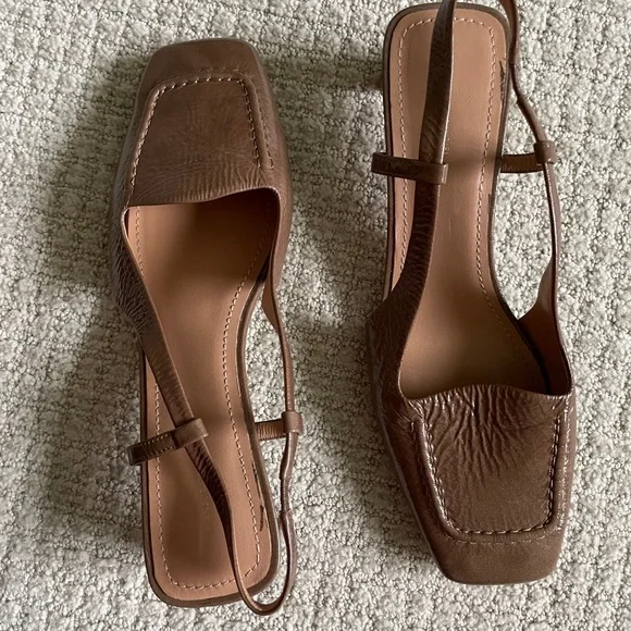 Mansur Gavriel Brown Leather Slingback Heels - Picture 5 of 5